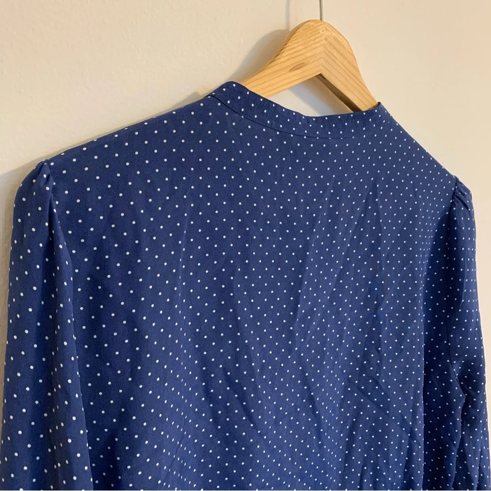 NWT J. Crew 100% Silk Peplum Top in Blue Polka Dot, Size 8